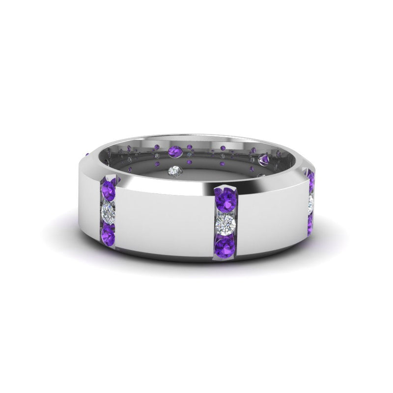 Channel Set 3 Stone Mens Anniversary Ring