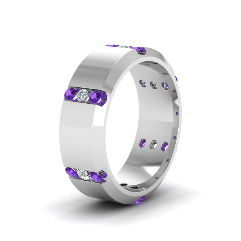 Channel Set 3 Stone Mens Anniversary Ring