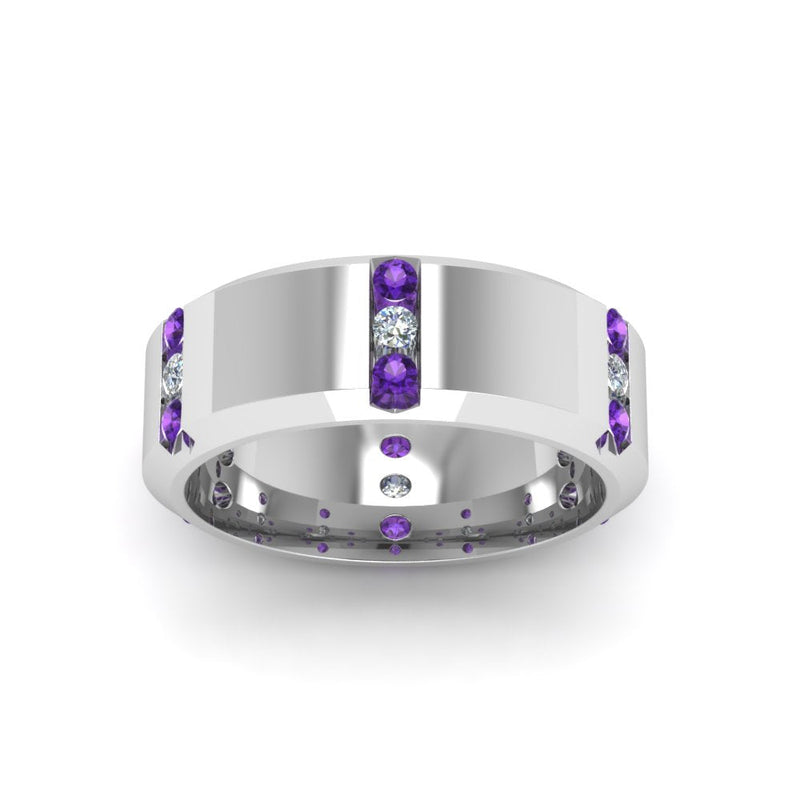 Channel Set 3 Stone Mens Anniversary Ring