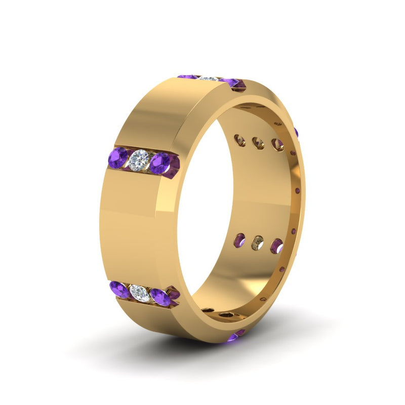 Channel Set 3 Stone Mens Anniversary Ring
