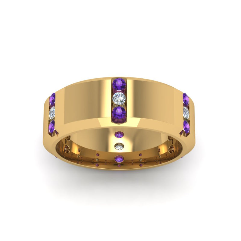 Channel Set 3 Stone Mens Anniversary Ring