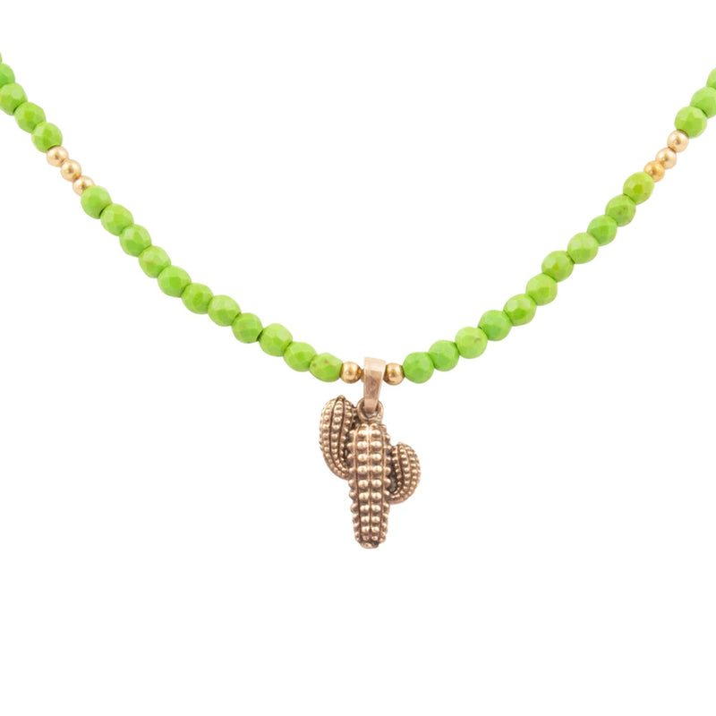 Charmed Cactus Lime Green Turquoise Golden Pendant Necklace