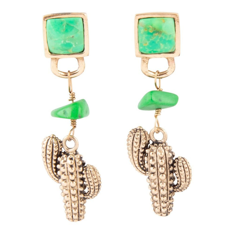 Charmed Cactus Lime Green Turquoise Post Earrings