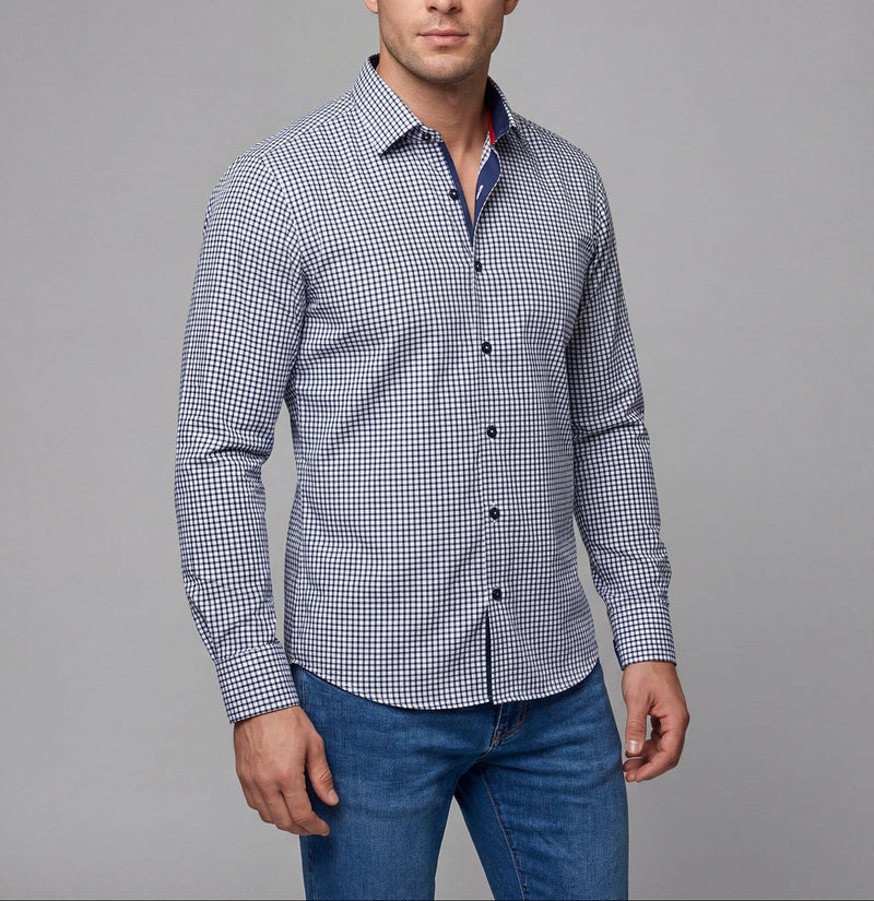 Michael Button-Up Shirt With Contrast Details // Navy Check // Contemporary Fit (Regular)