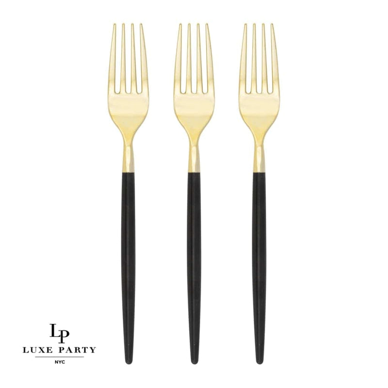 Chic Black and Gold Plastic Forks | 32 Pieces