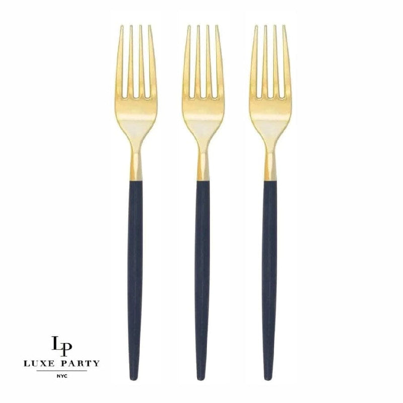 Chic Navy and Gold Plastic Forks | 32 Pieces