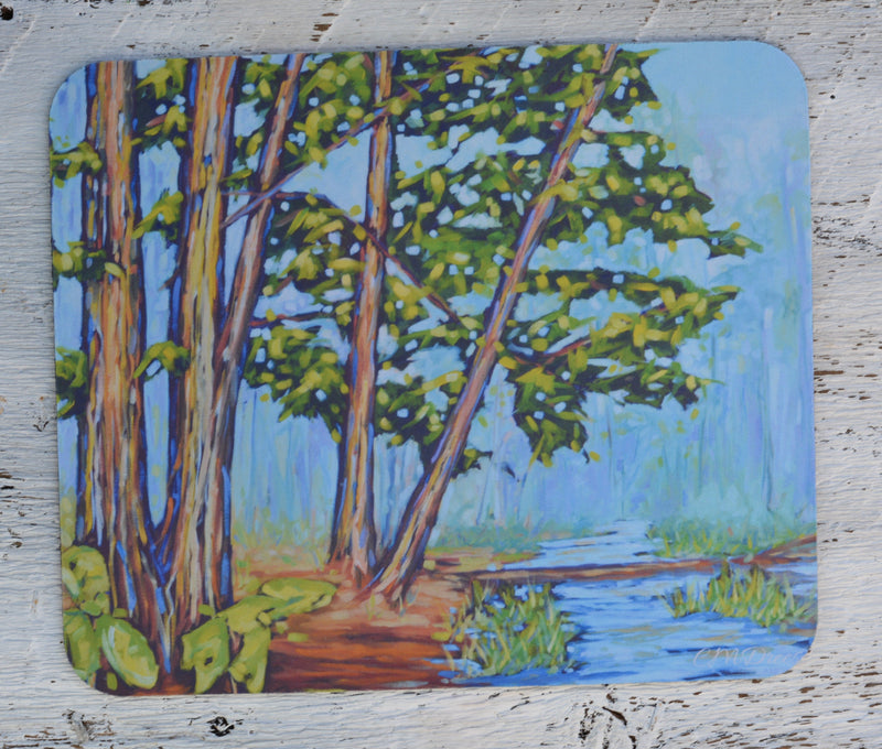 Mousepad: Hemlocks Along the River. Forrest. Water.