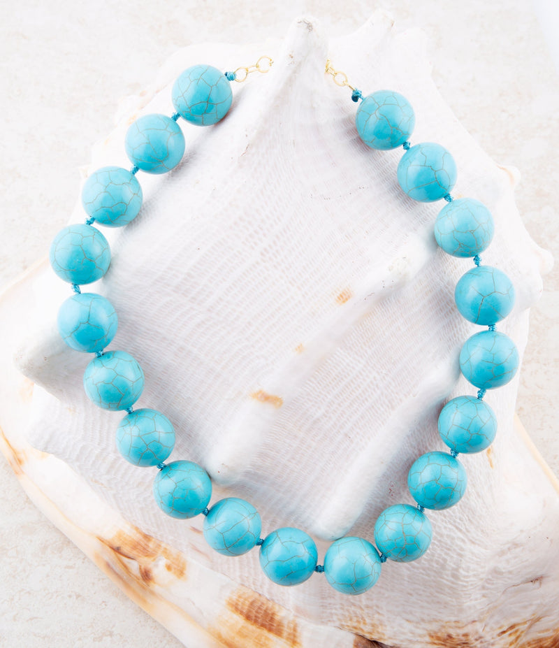 Chunky Blue Turquoise Magnesite Beaded Necklace