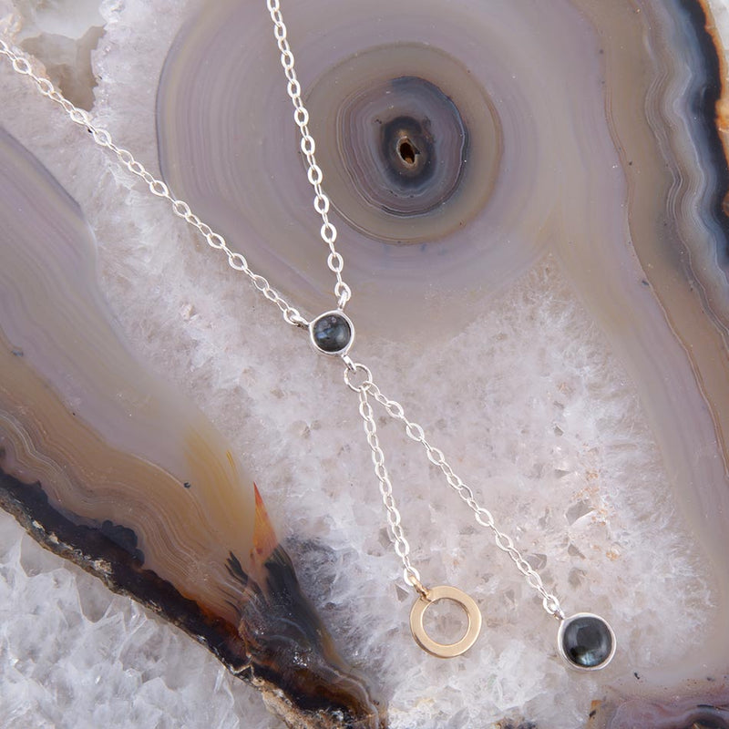 Circle Two-Toned Grey Labradorite Sterling Silver Necklace