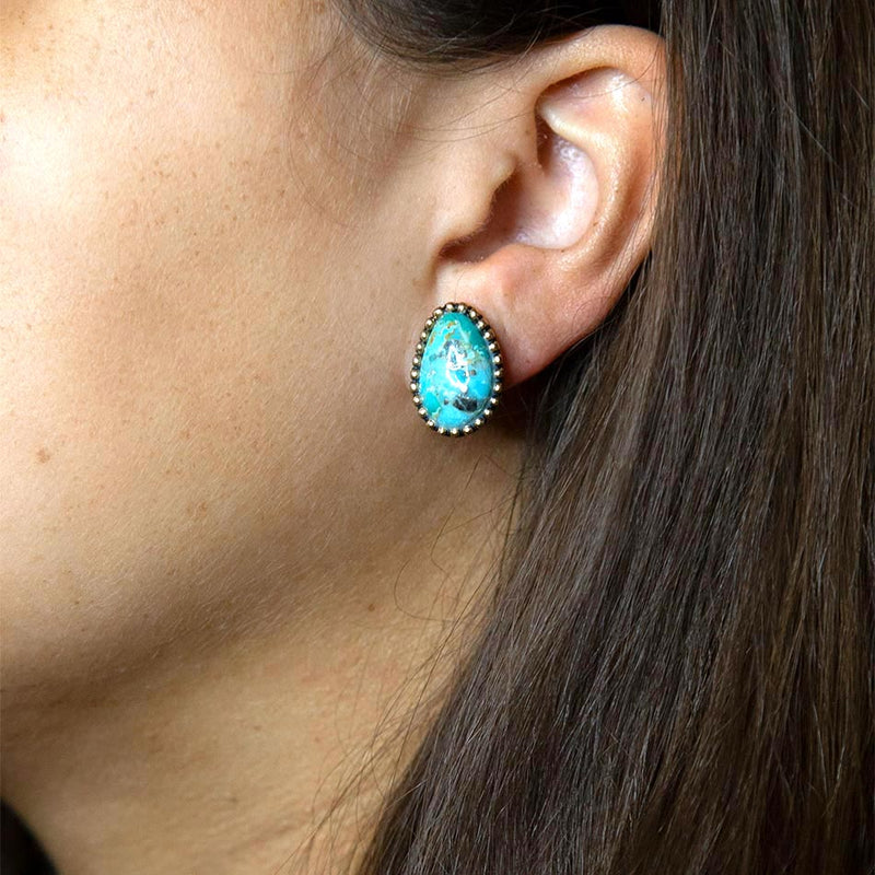 Clip On Blue Turquoise Golden Earrings