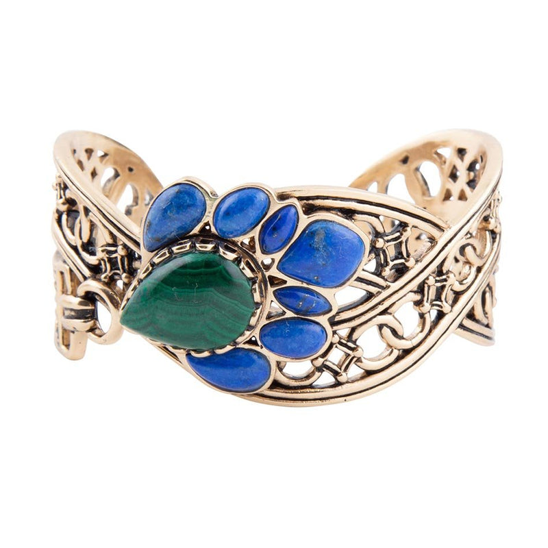 Cognate Green Malachite and Blue Lapis Golden Cuff Bracelet