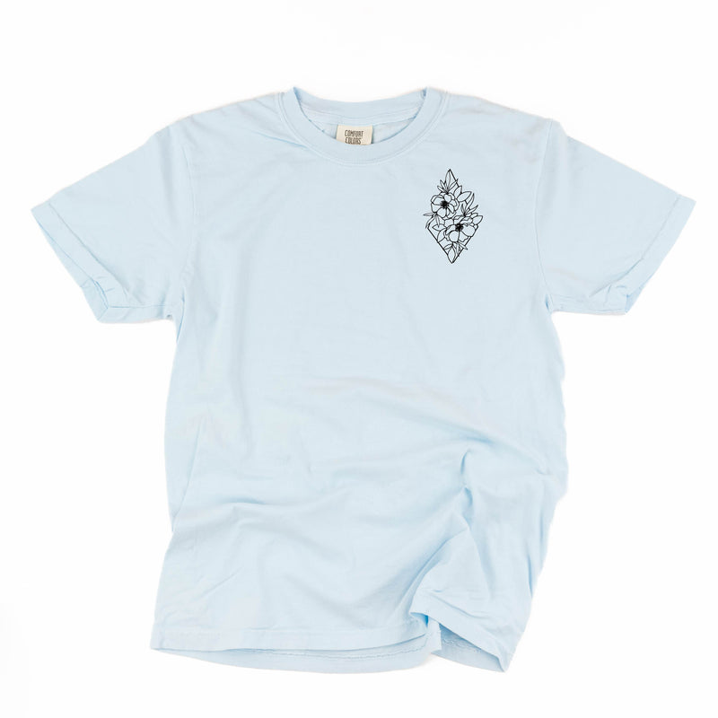 Flower Diamond (Pocket Front) w/ Actually Life is Beautiful and I Have Time (Back) - Comfort Colors Tee