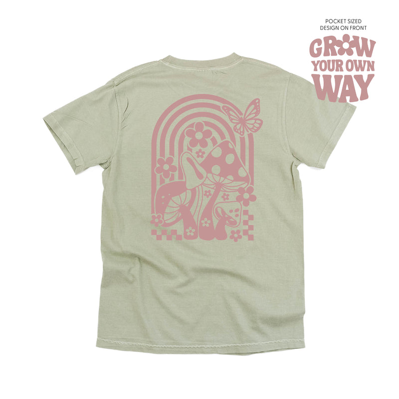 Grow Your Own Way (Pocket Front) w/ Mushrooms on Back - Comfort Colors Tee