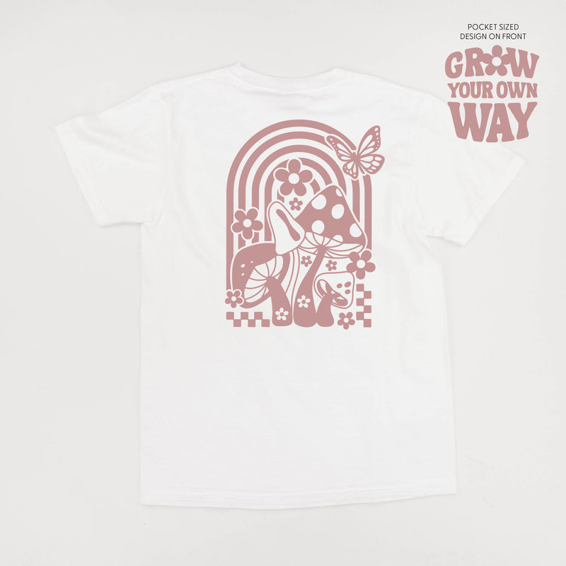 Grow Your Own Way (Pocket Front) w/ Mushrooms on Back - Comfort Colors Tee