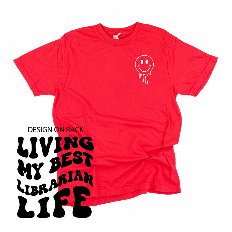 Living My Best Librarian Life - Melty Smiley (pf & b) - Comfort Colors Tee