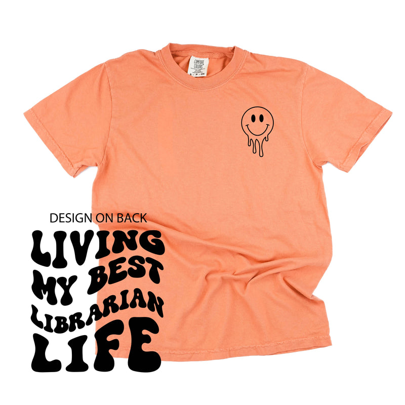 Living My Best Librarian Life - Melty Smiley (pf & b) - Comfort Colors Tee