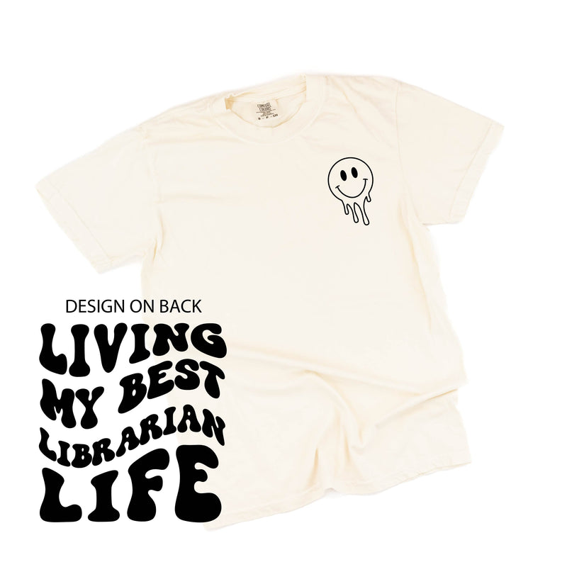 Living My Best Librarian Life - Melty Smiley (pf & b) - Comfort Colors Tee