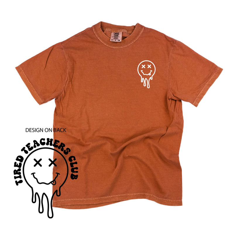 Tired Teachers Club -Melty X Squiggle Smiley (pf & b) - Comfort Colors Tee