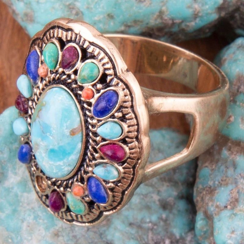 Concho Colorful Golden Statement Ring