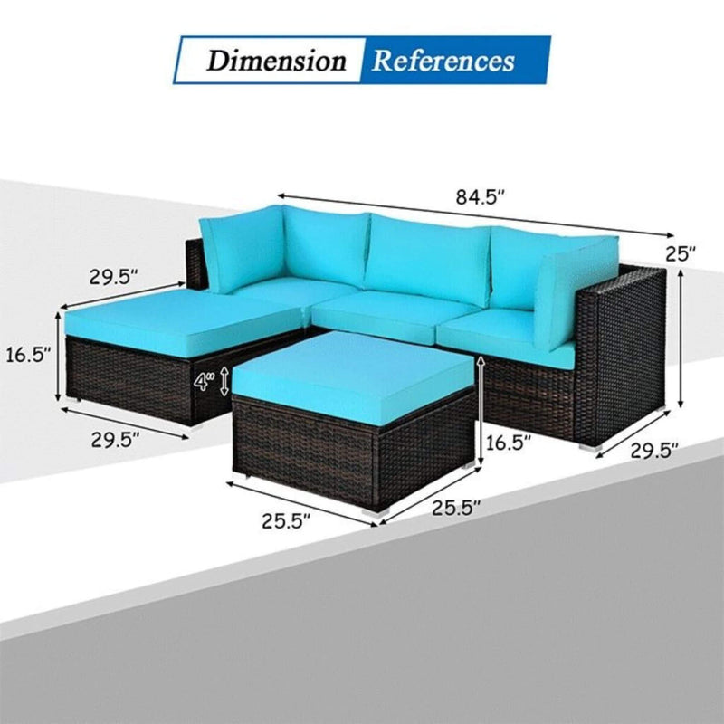 Alora Outdoor Patio Rattan Turquoise Furniture Sectional Conversation Sofa Set, 5PCS (SAK56878)