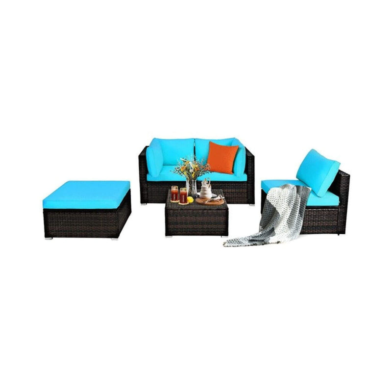 Alora Outdoor Patio Rattan Turquoise Furniture Sectional Conversation Sofa Set, 5PCS (SAK56878)