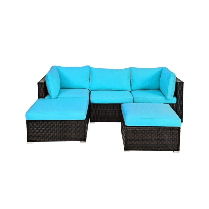 Alora Outdoor Patio Rattan Turquoise Furniture Sectional Conversation Sofa Set, 5PCS (SAK56878)