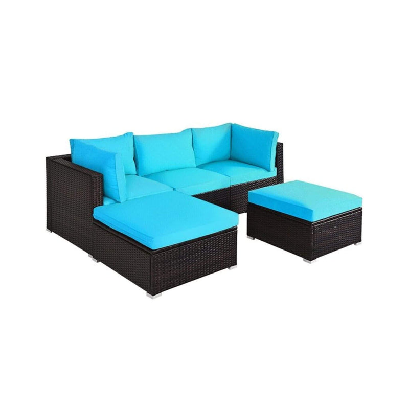 Alora Outdoor Patio Rattan Turquoise Furniture Sectional Conversation Sofa Set, 5PCS (SAK56878)