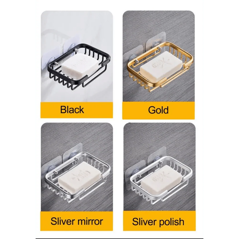 Creative Drill Free Soap Dish Holder Wall Mounted Storage Rack Toilet Soap Box Sponge Dish Bathroom Accessories Soap Dish Holder with Loofah Bath Sponge Towel Razor Holder for Bathroom Shower Kitchen Adhesive Wall Mounted No Drilling