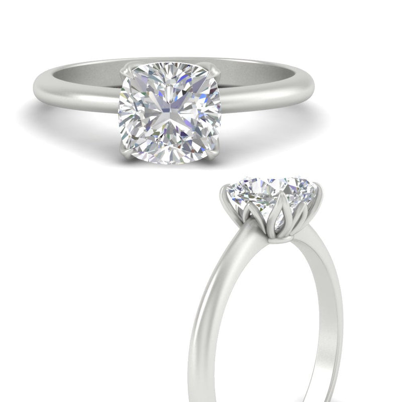 Floral Head Cushion Solitaire Cathedral Ring