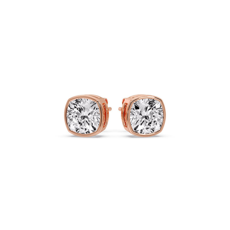 Cushion Diamond Bezel Set Solitaire Certified Stud Earrings