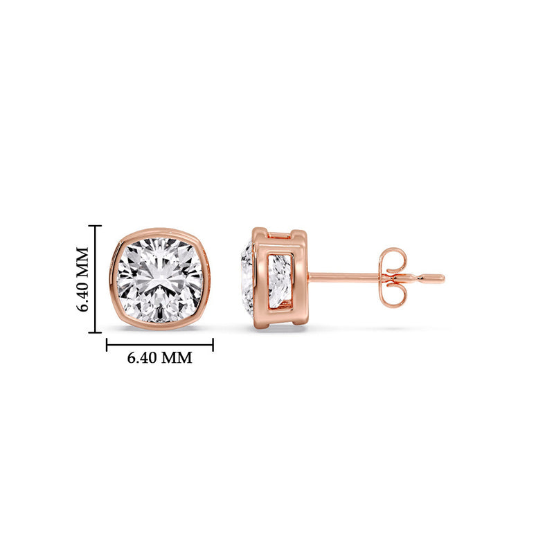 Cushion Diamond Bezel Set Solitaire Certified Stud Earrings