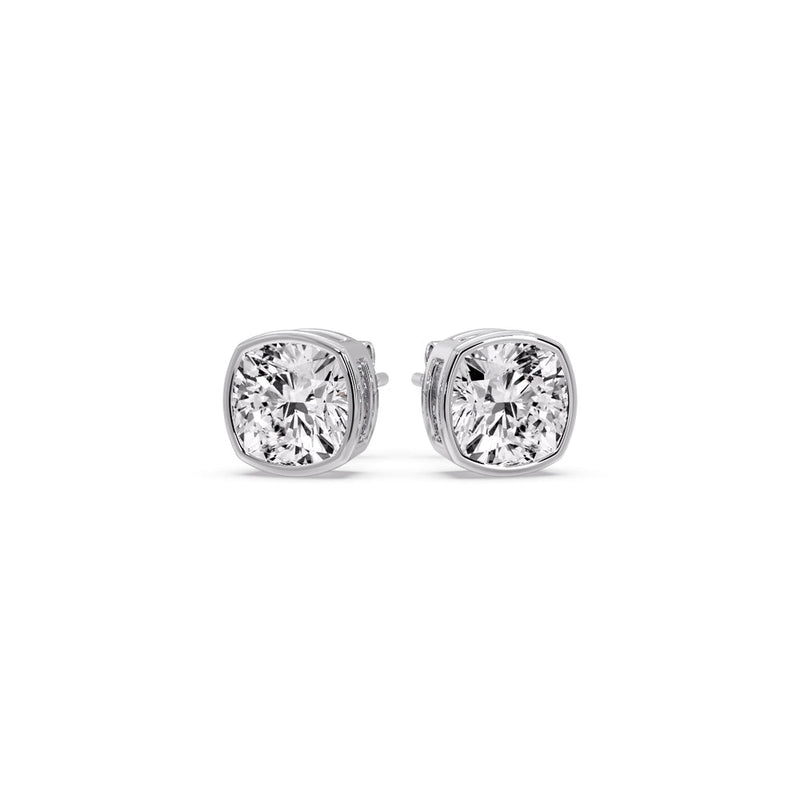 Cushion Diamond Bezel Set Solitaire Certified Stud Earrings