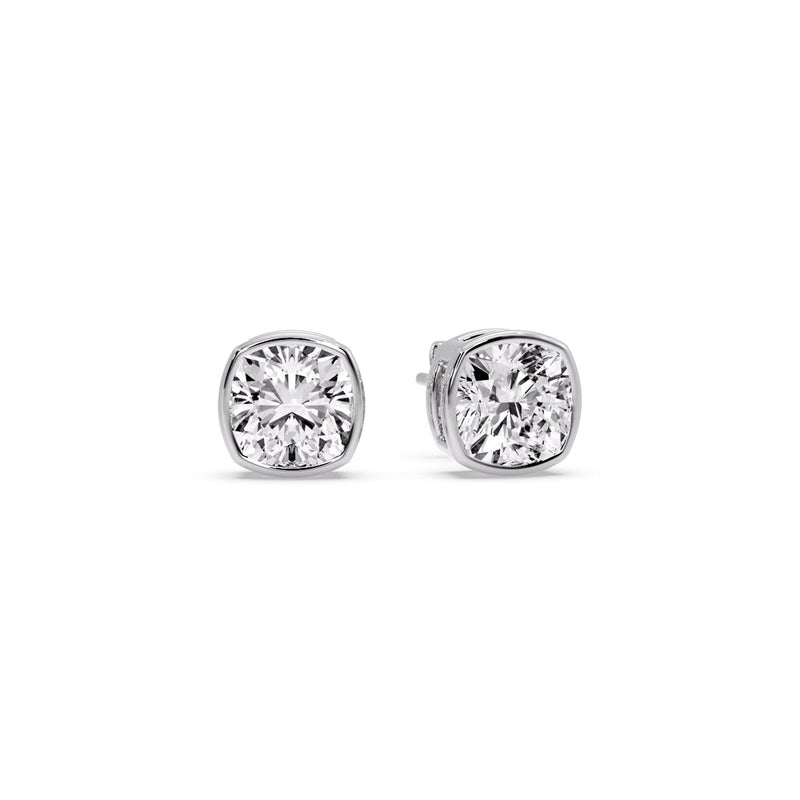 Cushion Diamond Bezel Set Solitaire Certified Stud Earrings