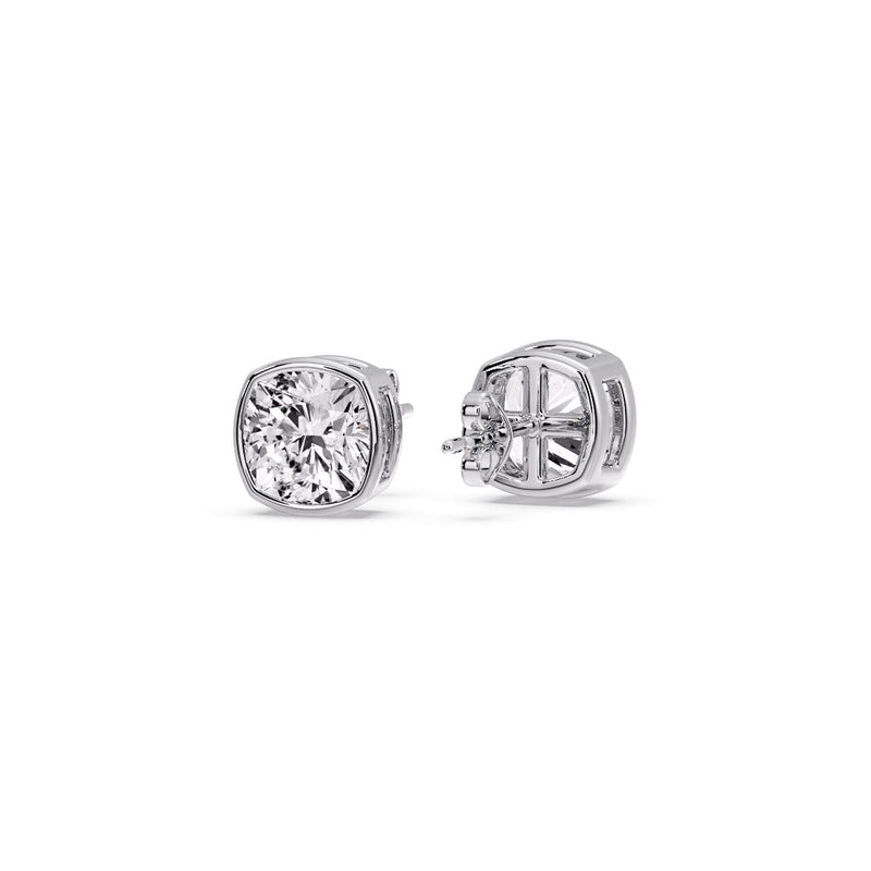 Cushion Diamond Bezel Set Solitaire Certified Stud Earrings