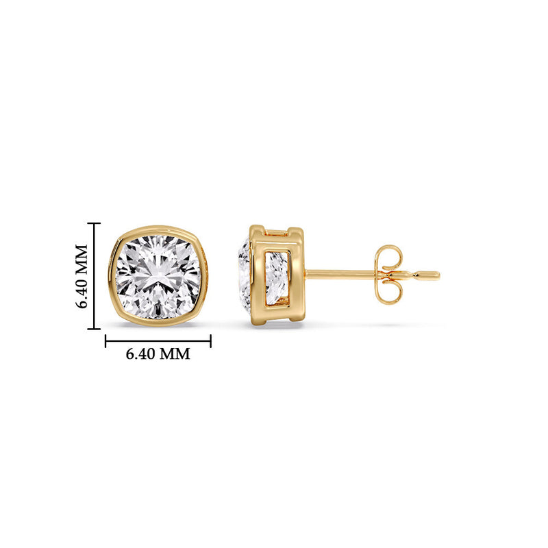 Cushion Diamond Bezel Set Solitaire Certified Stud Earrings