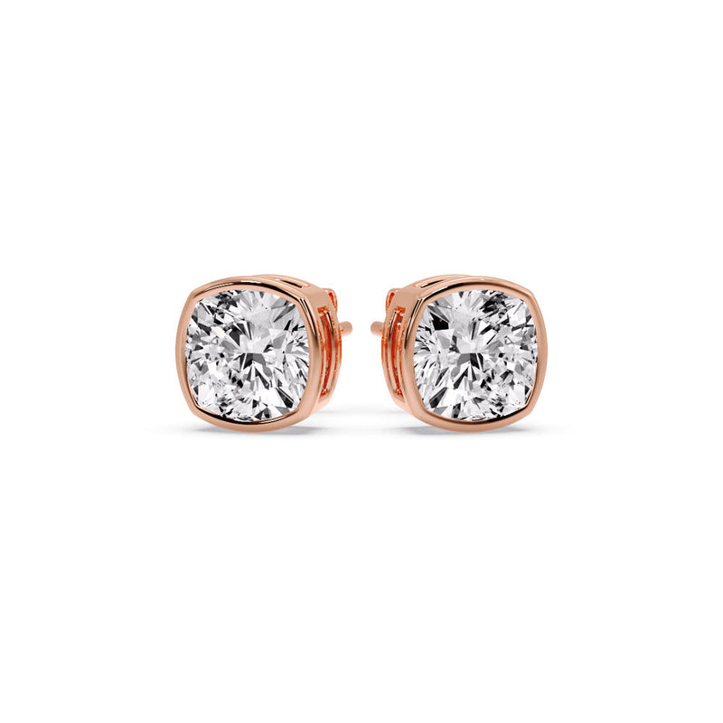 Cushion Diamond Bezel Set Solitaire Certified Stud Earrings