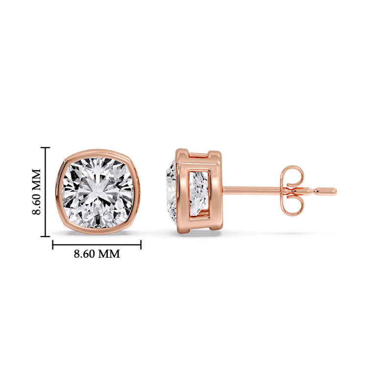 Cushion Diamond Bezel Set Solitaire Certified Stud Earrings