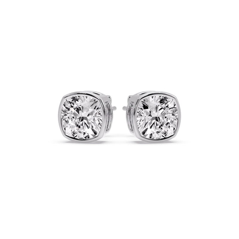 Cushion Diamond Bezel Set Solitaire Certified Stud Earrings
