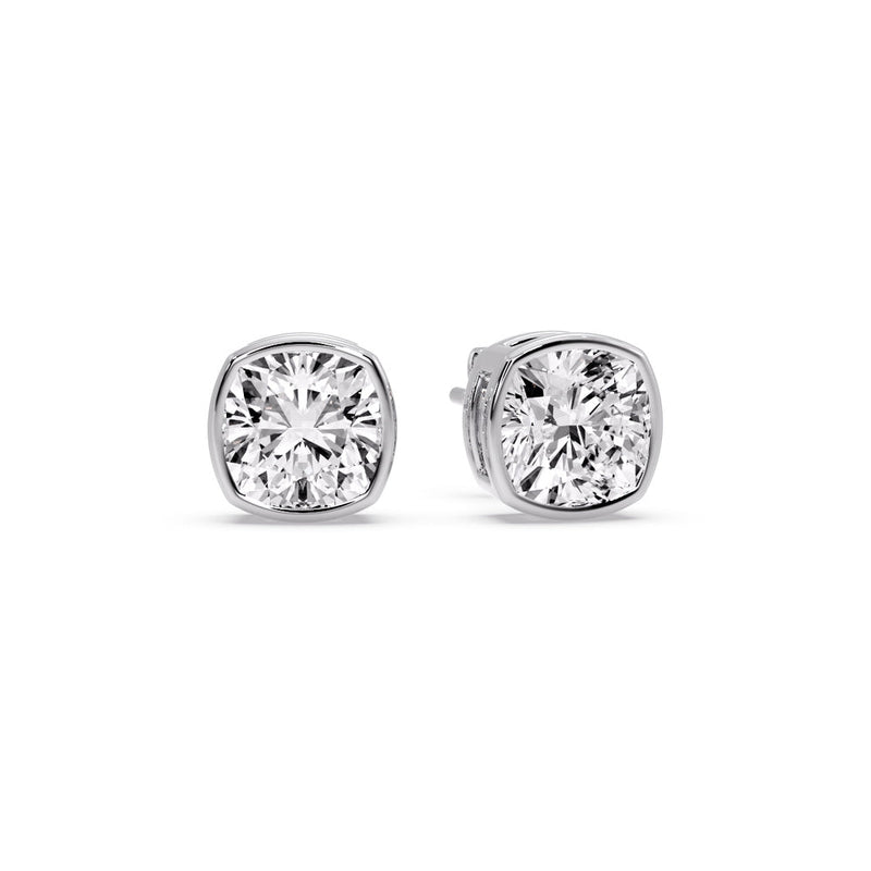 Cushion Diamond Bezel Set Solitaire Certified Stud Earrings