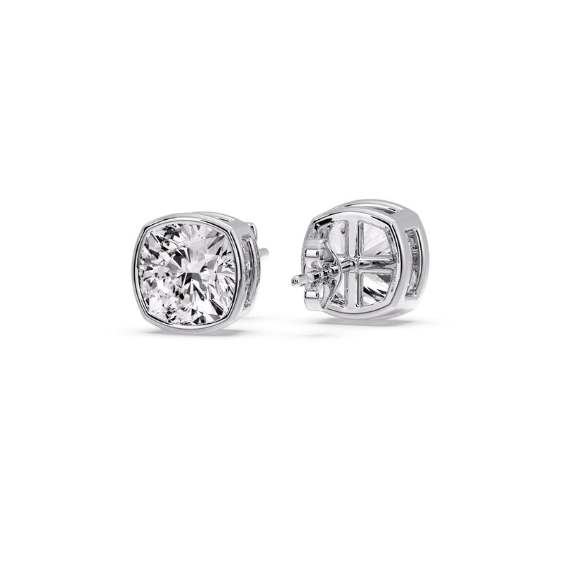 Cushion Diamond Bezel Set Solitaire Certified Stud Earrings