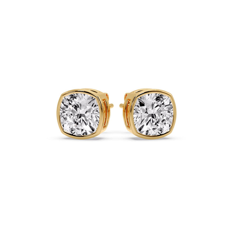 Cushion Diamond Bezel Set Solitaire Certified Stud Earrings