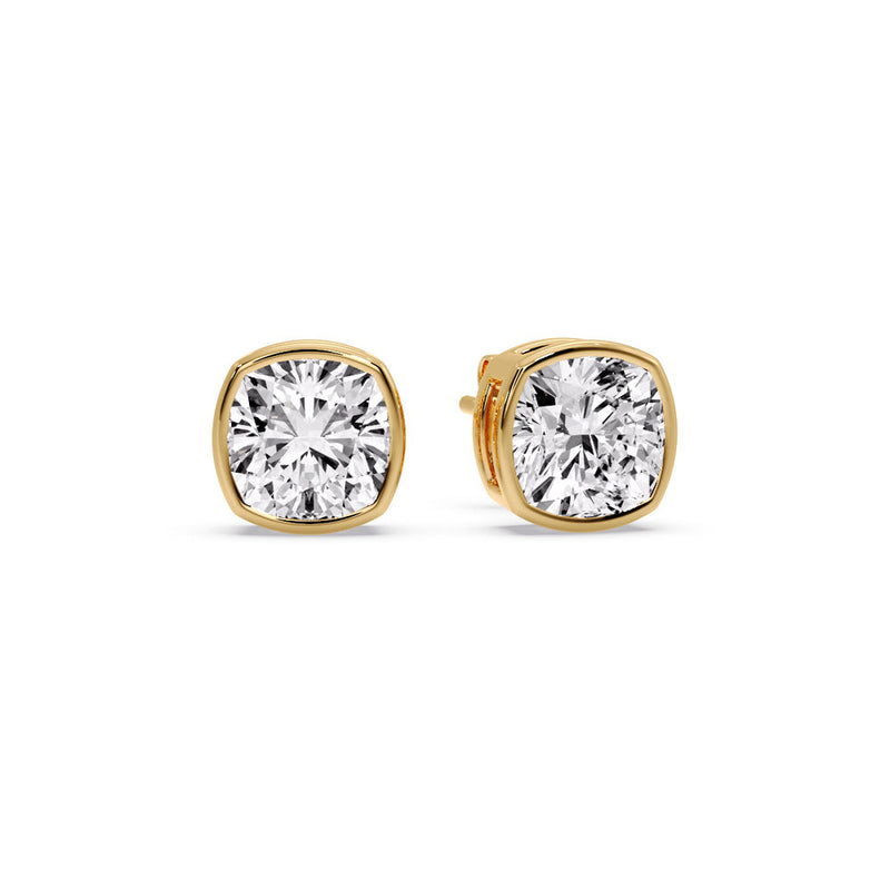 Cushion Diamond Bezel Set Solitaire Certified Stud Earrings