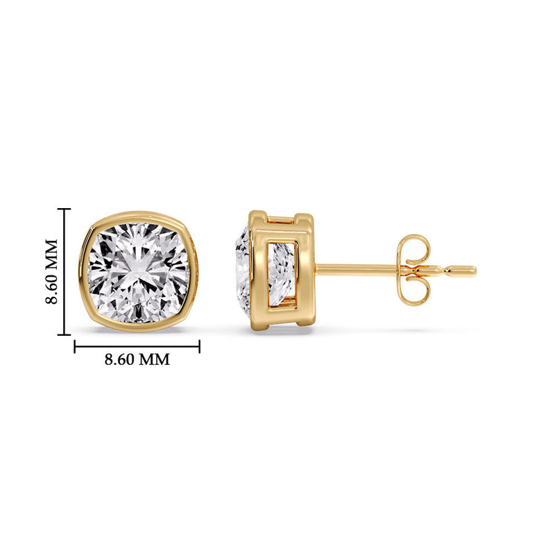 Cushion Diamond Bezel Set Solitaire Certified Stud Earrings