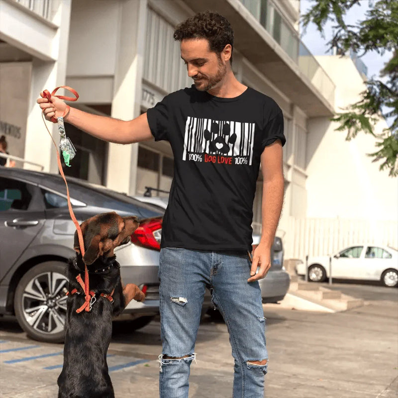 100% Dog Love Barcode With Paw Pet Lover Tee