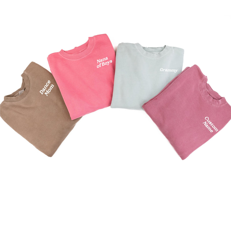 Embroidered PIGMENT Crewneck - (Pocket - White Thread) - *ITALIC* NAME - Enter Your Custom Name!