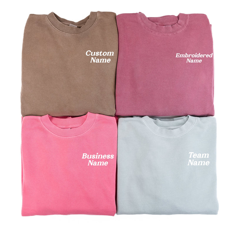 Embroidered PIGMENT Crewneck - (Pocket - White Thread) - *ITALIC* NAME - Enter Your Custom Name!