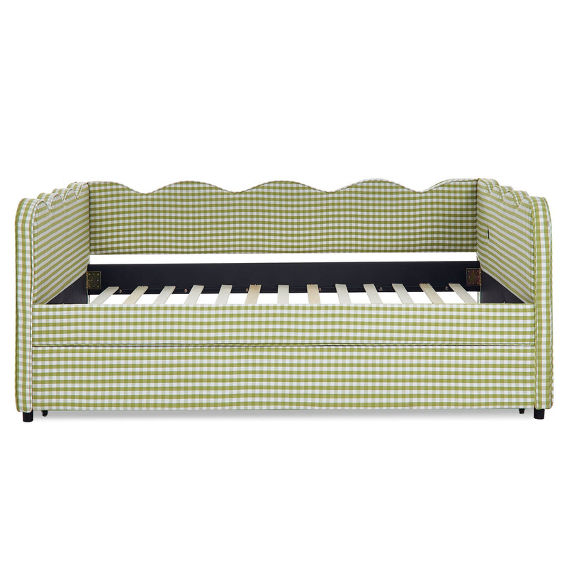 Gingham Daybed With USB Charging Port, Wave-Shaped Design