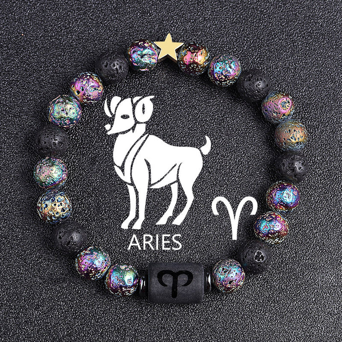 European And American Twelve Constellation Natural Stone Beaded Bracelet