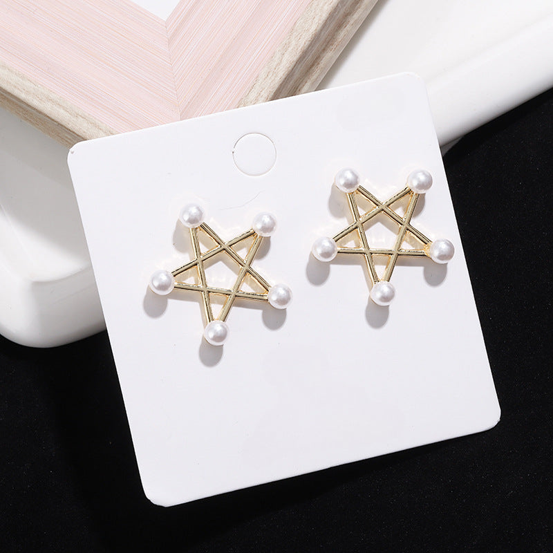 Hollow Star pearl Studs Earring