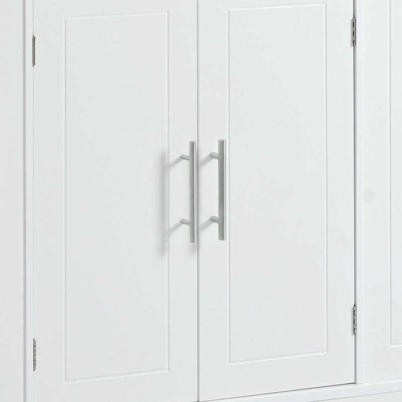 K&K Fluted Kitchen Island with Trash Can Storage Cabinet, Power Outlet, Internal Storage Rack, Rolling Kitchen Islands on 5 Wheels with 3 Drawer, 3 Open Side Racks for 10 Gallon Garbage Bin, White
